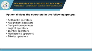 phyton operators ppt artiabfiagejrgajbvg | PPT