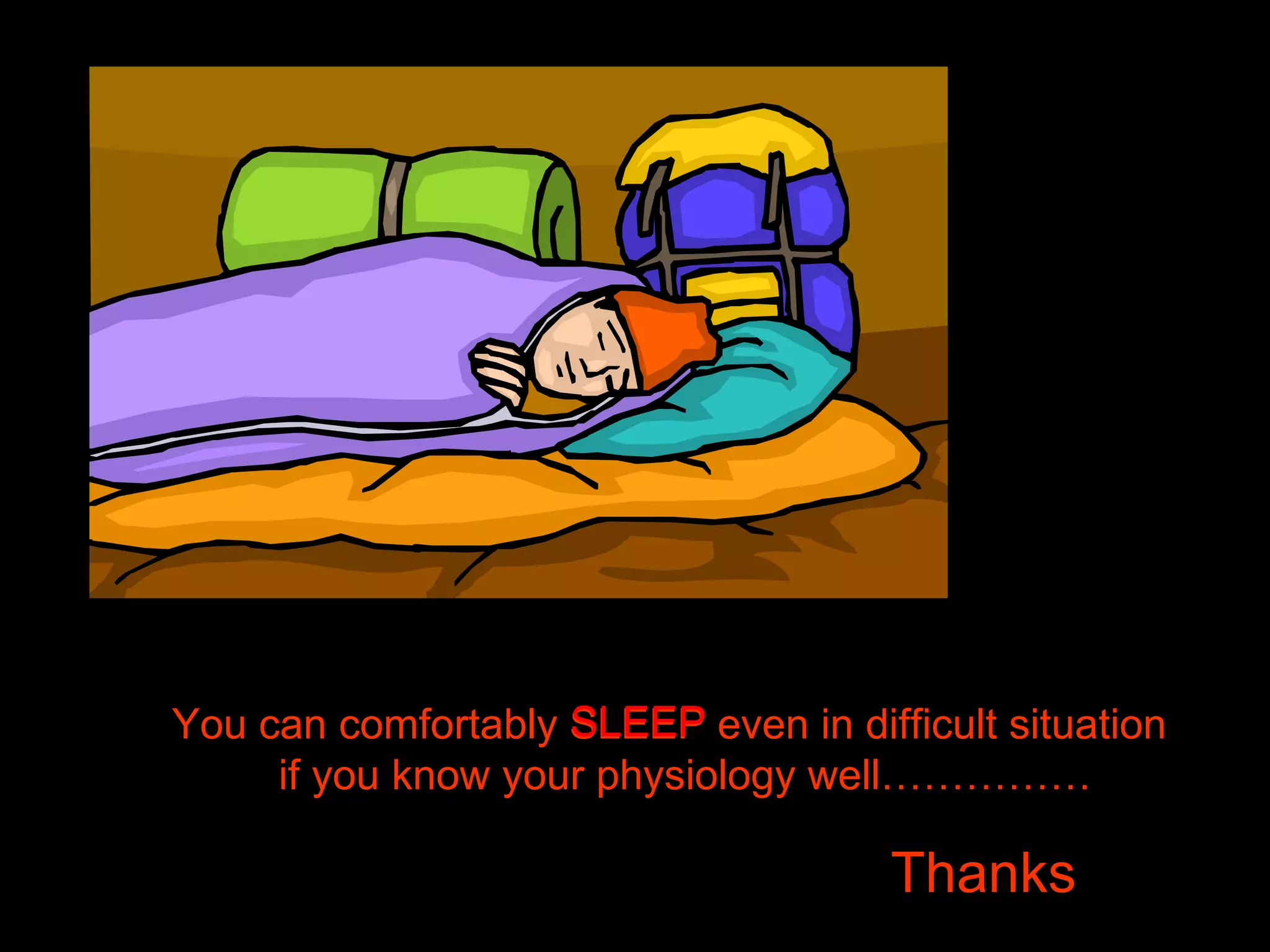 You can comfortably SLEEP even in difficult situation if you know your physiology well…………… Thanks  SLEEP 