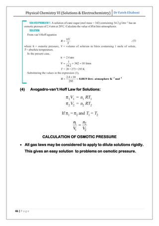 Physical Chemistry VI (Solutions & Electrochemistry) Dr Fateh Eltaboni
46 | P a g e
(4) Avogadro-van‟t Hoff Law for Soluti...