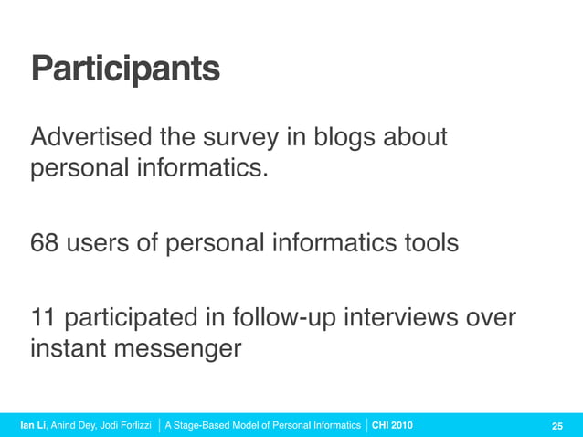 A Stage-Based Model of Personal Informatics Systems (CHI 2010 Talk) | PDF