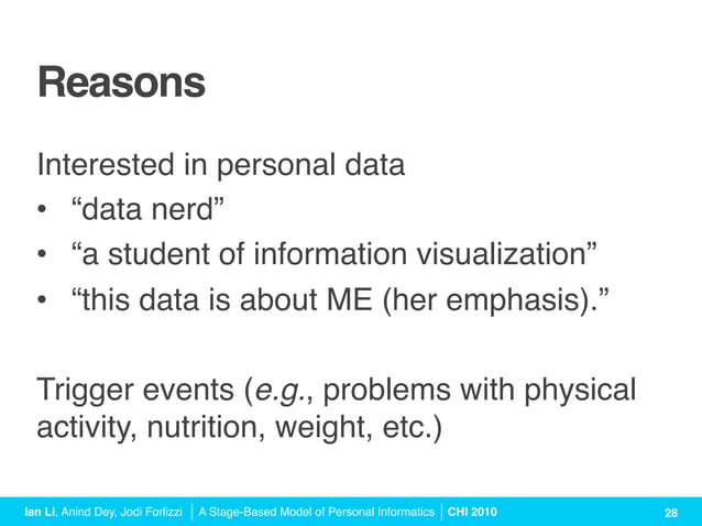 A Stage-Based Model of Personal Informatics Systems (CHI 2010 Talk) | PDF