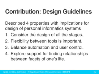 A Stage-Based Model of Personal Informatics Systems (CHI 2010 Talk) | PDF