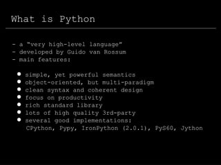 Python @ PiTech - March 2009 | PPT