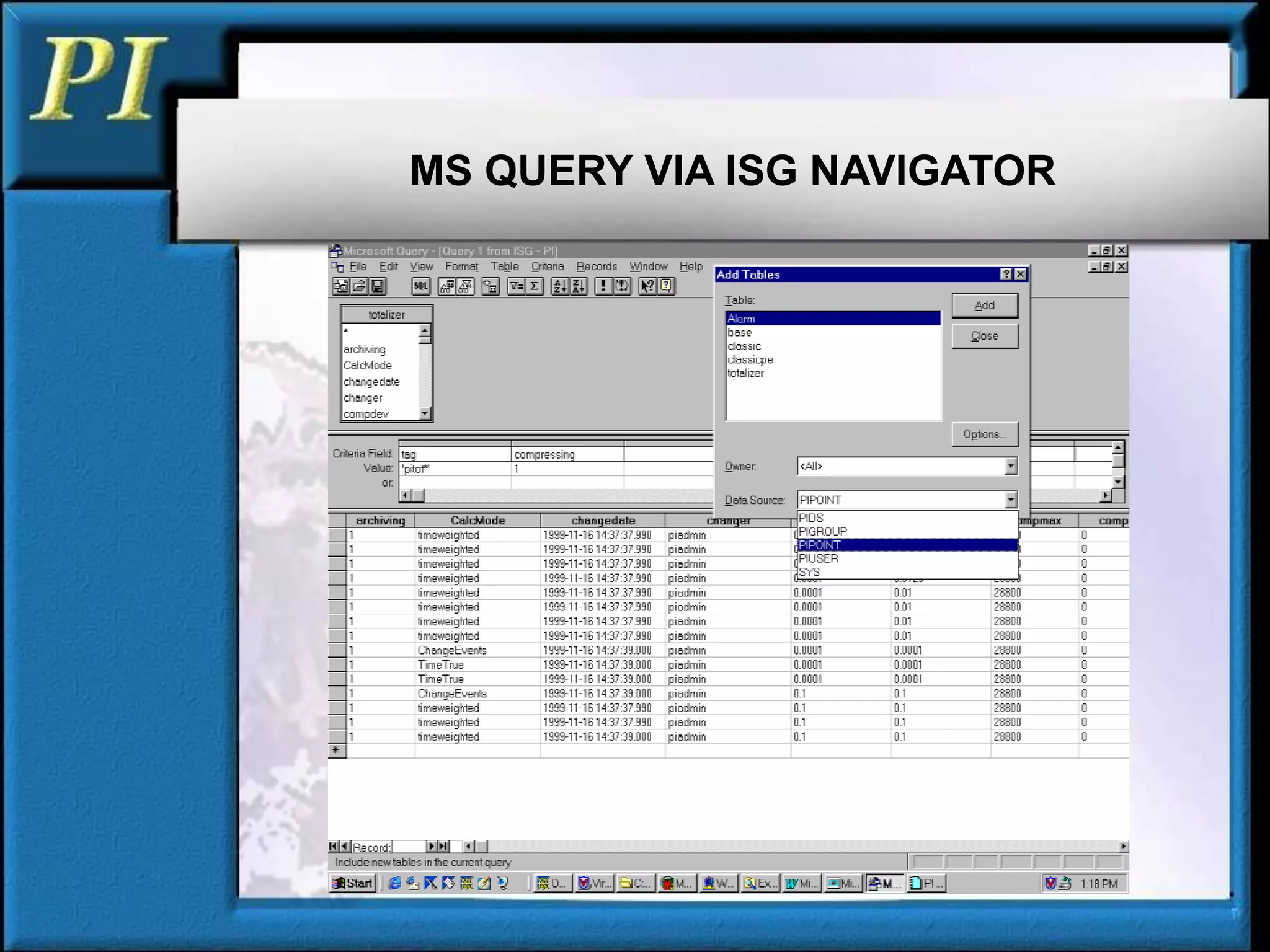 MS QUERY VIA ISG NAVIGATOR
 