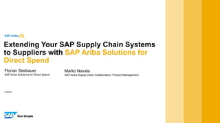 PUBLIC
Extending Your SAP Supply Chain Systems
to Suppliers with SAP Ariba Solutions for
Direct Spend
Florian Seebauer
SAP Ariba Solutions for Direct Spend
Marko Navala
SAP Ariba Supply Chain Collaboration, Product Management
 