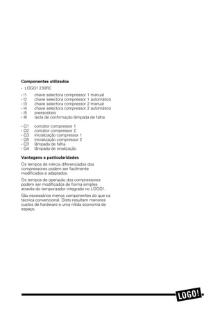 $V FRQILUPDÁÏHV SRGHP VHU HQW½R SURFHVVDGDV
SH[ FRP HPLVV½R GH WH[WRV GH IDOKD DR 7' 
RX SDUD O¼PSDGDV GH OX] LQWHUPLWHQWH QD XQLGDGH
GH VXSHUYLV½R
RPSRQHQWHV XWLOL]DGRV
 /2*2 5/%
 , ERPED PDQXDO  IHFKDGRU 