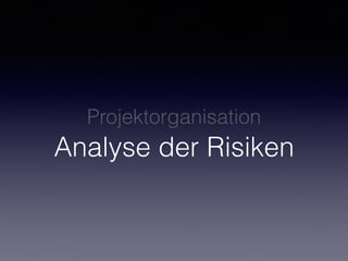 Projektorganisation 
Analyse der Risiken
 