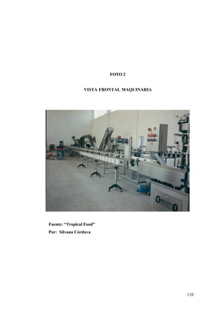 110
FOTO 2
VISTA FRONTAL MAQUINARIA
Fuente: “Tropical Food”
Por: Silvana Córdova
 