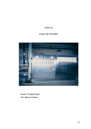 118
FOTO 10
PANEL DE CONTROL
Fuente: “Tropical Food”
Por: Silvana Córdova
 
