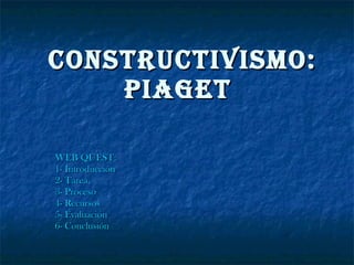 CONSTRUCTIVISMO: PIAGET  WEB QUEST: 1- Introducción 2- Tarea 3- Proceso 4- Recursos 5- Evaluación 6- Conclusión 