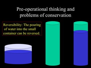 Pre-operational thinking and
          problems of conservation
Reversibility: The pouring
 of water into the small
container can be reversed.
 