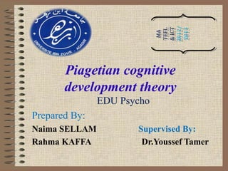 2012/
                            2012/
                            & ICT
                             TEFL


                             2013
                            & ICT
                            TEFL


                            2013
                              MA
                              MA
       Piagetian cognitive
       development theory
               EDU Psycho
Prepared By:
Naima SELLAM          Supervised By:
Rahma KAFFA            Dr.Youssef Tamer
 