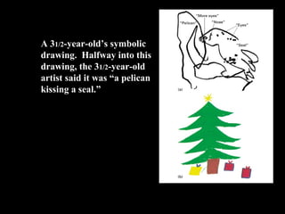 A 31/2-year-old’s symbolic
drawing. Halfway into this
drawing, the 31/2-year-old
artist said it was “a pelican
kissing a seal.” A
 