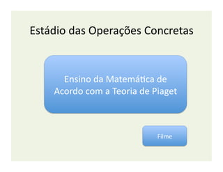 Estádio	
  das	
  Operações	
  Concretas	
  


        Ensino	
  da	
  MatemáBca	
  de	
  
      Acordo	
  com	
  a	
  Teoria	
  de	
  Piaget	
  



                                             Filme	
  
 