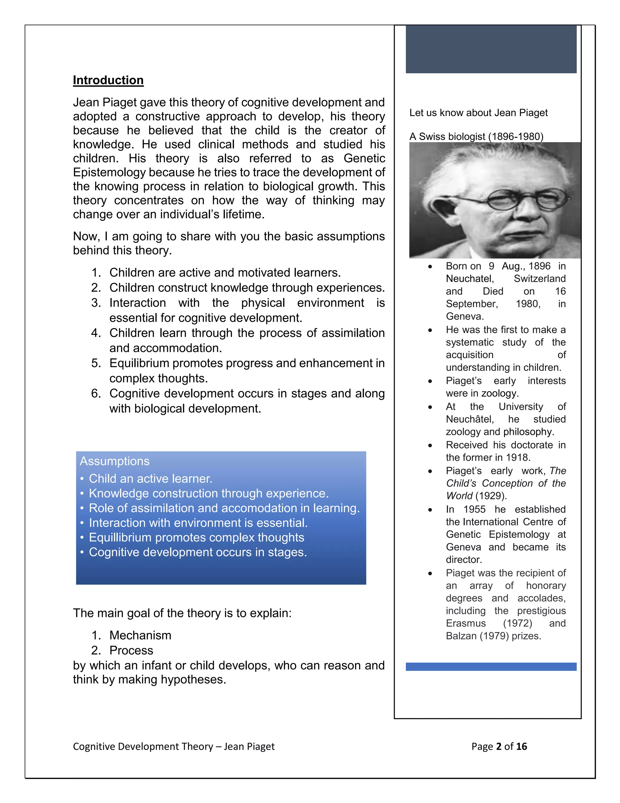 Piaget's Theory of Cognitive Development.docx | Genetics | Science