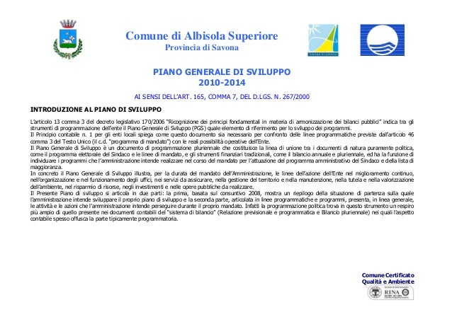 Piano Generale Sviluppo Dellente 2010 2014