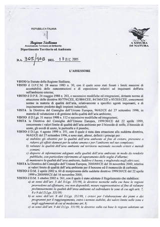 Piano aria regione sicilia decreto 305 gab  19 12 2005 valutazione preliminare