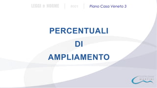 LEGGI e NORME

|

#001

|

Piano Casa Veneto 3

PERCENTUALI
DI
AMPLIAMENTO

 