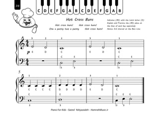 Piano For Kids - Saeed Yahyazadeh - HamrahMusic.ir
C D E F G A B C D E F G A B
36
Hot Cross Buns
Hot cross buns! Hot cross...