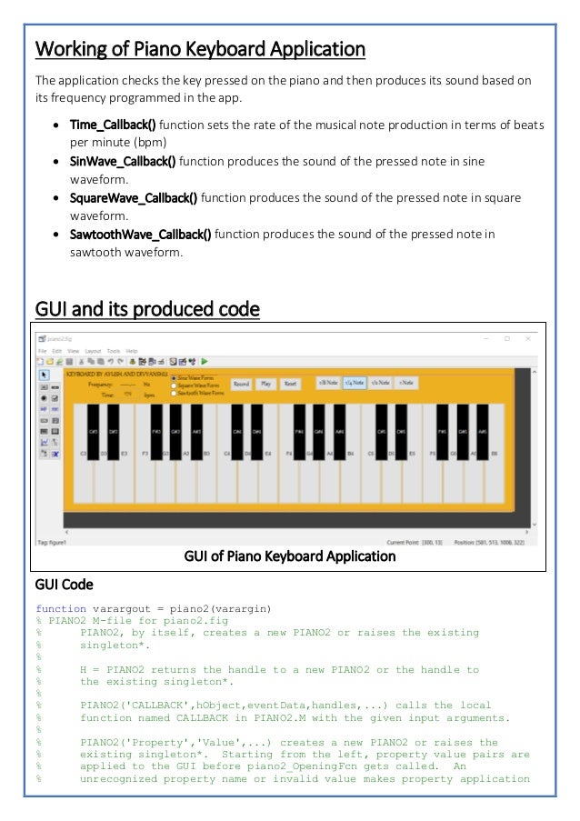 Piano Keyboard Application Project using MATLAB