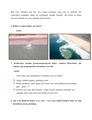 penyelesaian soal-soal sedimentasi dan rip current | DOCX