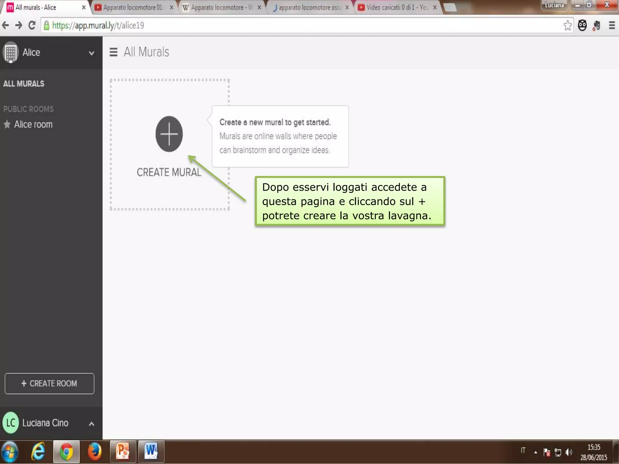 Dopo esservi loggati accedete a
questa pagina e cliccando sul +
potrete creare la vostra lavagna.
 