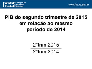 www.fee.rs.gov.br
PIB do segundo trimestre de 2015
em relação ao mesmo
período de 2014
2°trim.2015_______________________________________________________________________________________
2°trim.2014
 