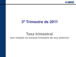 3º Trimestre de 2011


            Taxa trimestral
(em relação ao mesmo trimestre do ano anterior)
 