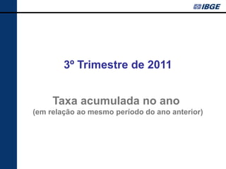 3º Trimestre de 2011


     Taxa acumulada no ano
(em relação ao mesmo período do ano anterior)
 