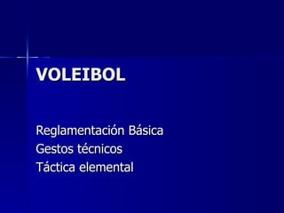 VOLEIBOL Reglamentación Básica Gestos técnicos Táctica elemental 