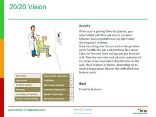 www.plays-in-business.com
www.innovationgames.com
20/20 Vision
 