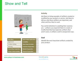 www.plays-in-business.com
www.innovationgames.com
Show and Tell
 