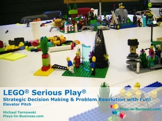 www.plays-in-business.com
www.plays-in-business.com
LEGO® Serious Play®
Strategic Decision Making & Problem Resolution with Fun!
Elevator Pitch
Michael Tarnowski
Plays-In-Business.com
 