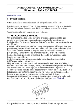 Introducción a la programacion Pic16F84 | PDF