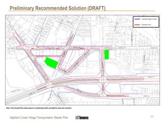 Highland Creek Village Transportation Master Plan
Preliminary Recommended Solution (DRAFT)
15
Note: The Concept Plan shown above is a preliminary draft provided for input and comment.
Proposed Curb
Proposed Right-of-Way
 