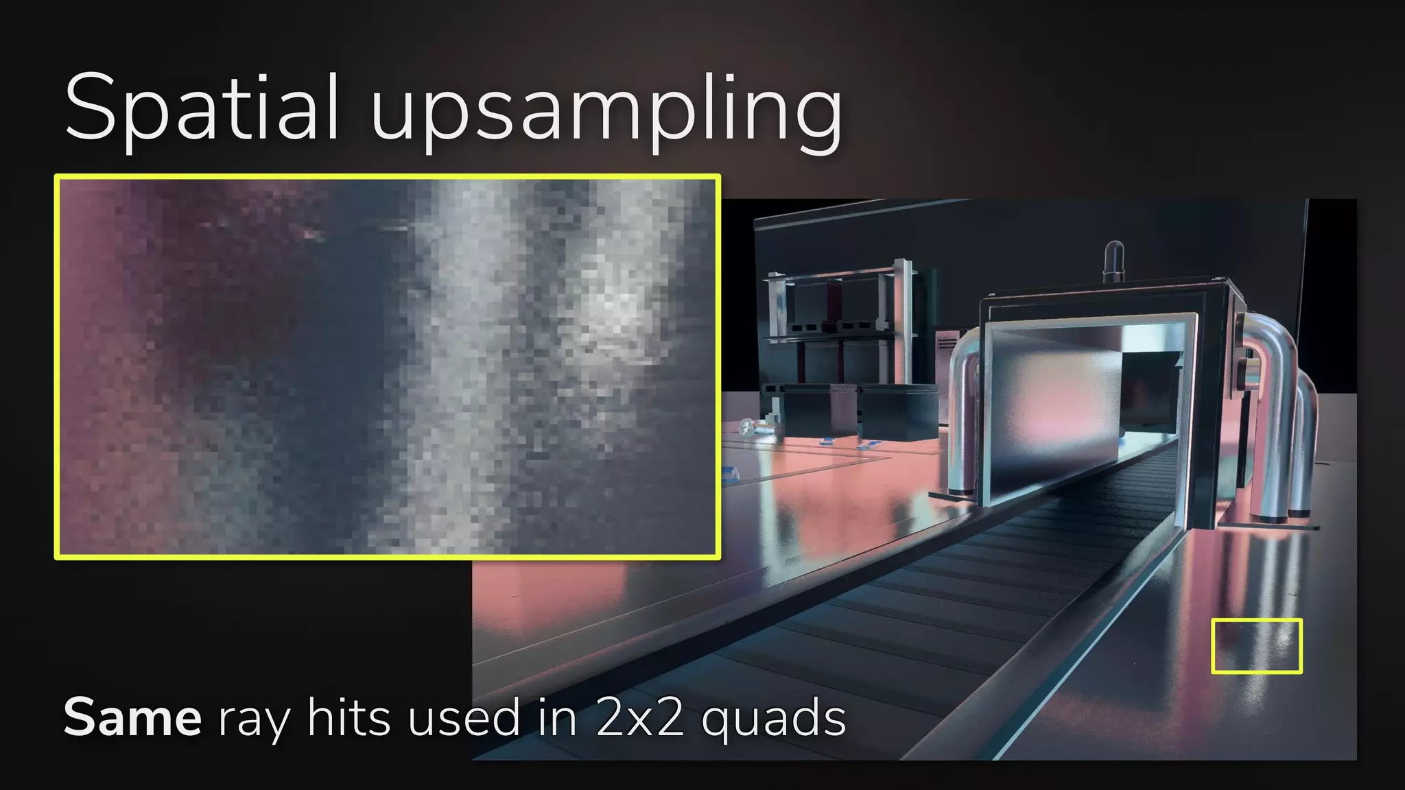 Same ray hits used in 2x2 quads
Spatial upsampling
 