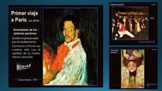 Queda impresionado
por el modernismo.
, 20 años
Comienza a firmar sus
cuadros sólo con el
apellido de la madre,
menos conocido.
 