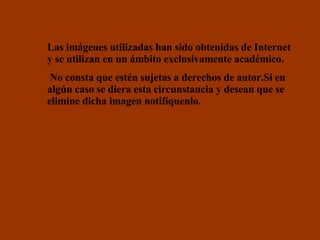 Las imágenes utilizadas han sido obtenidas de Internet y se utilizan en un ámbito exclusivamente académico. No consta que estén sujetas a derechos de autor.Si en algún caso se diera esta circunstancia y desean que se elimine dicha imagen notifíquenlo. 