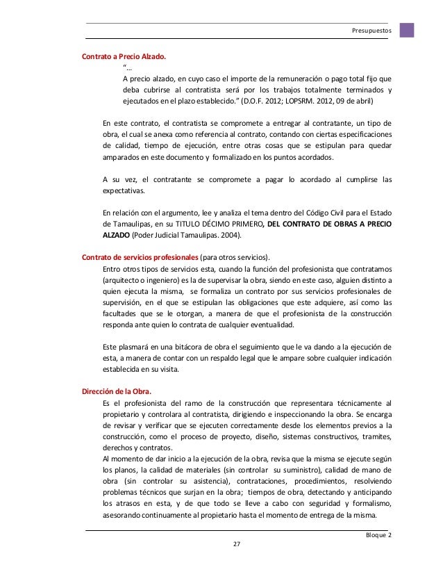 Contrato De Obra A Precio Alzado Ejemplo Lleno Ejemplo