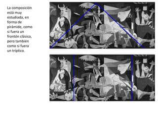 La composición
está muy
estudiada, en
forma de
pirámide, como
si fuera un
frontón clásico,
pero también
como si fuera
un tríptico.
 