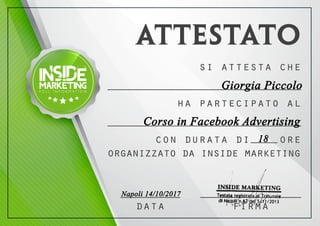 Attestato Corso in Facebook Advertising