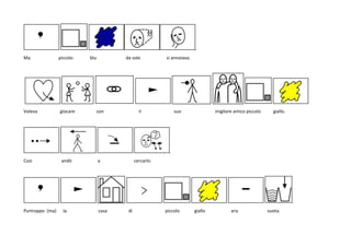 .
Ma piccolo blu da solo si annoiava.
Voleva giocare con il suo migliore amico piccolo giallo.
.
Così andò a cercarlo.
.
Purtroppo (ma) la casa di piccolo giallo era vuota.
 