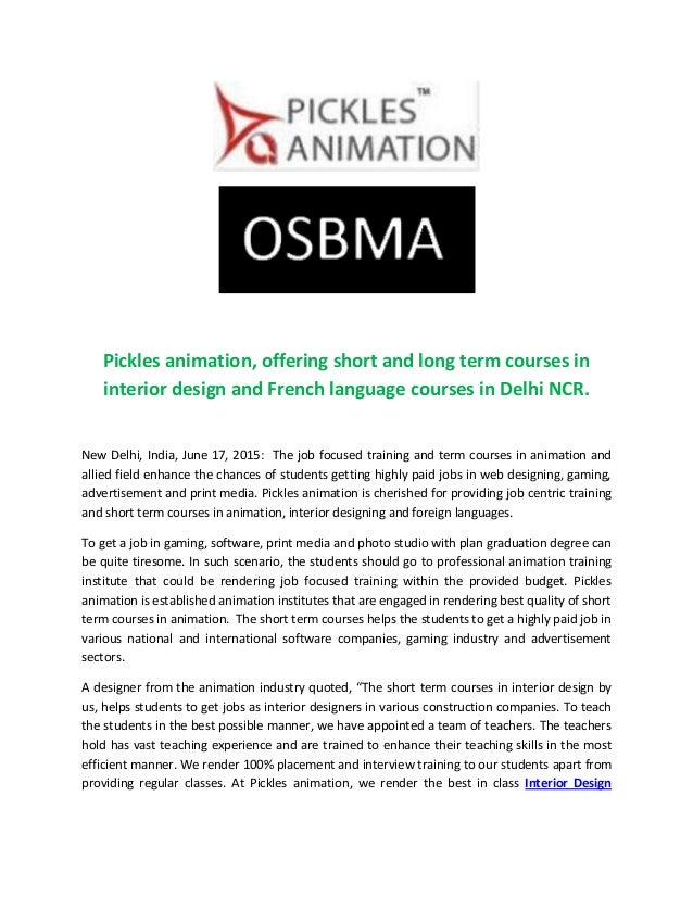 Pickles Animation Offering Short And Long Term Courses In