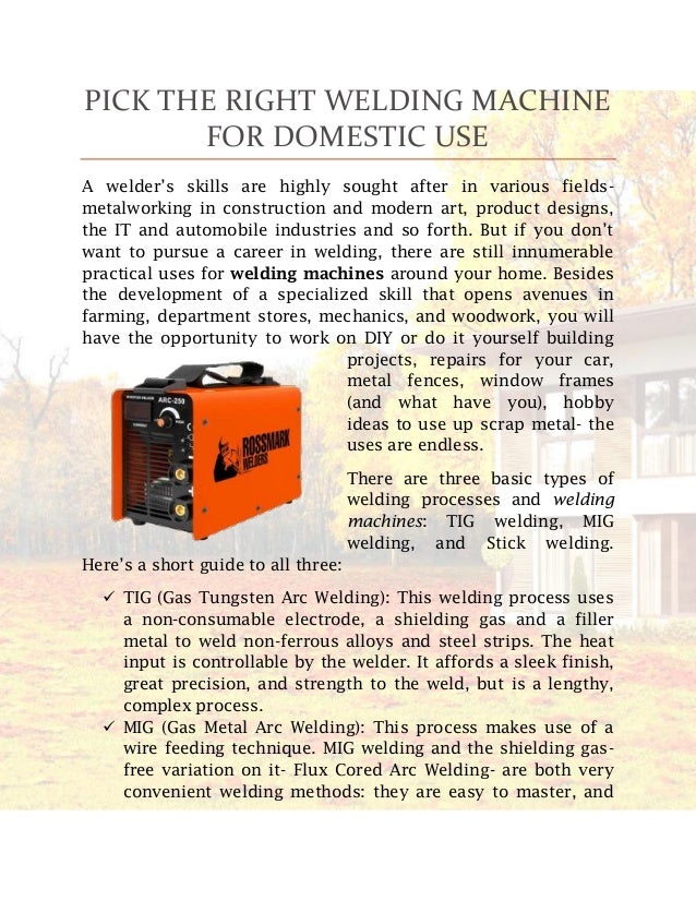 Pick The Right Welding Machine For Domestic Use