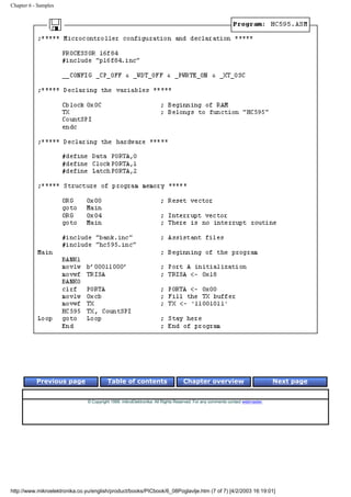 Chapter 6 - Samples




           Previous page                  Table of contents                       Chapter overview                             Next page


                                © Copyright 1999. mikroElektronika. All Rights Reserved. For any comments contact webmaster.




http://www.mikroelektronika.co.yu/english/product/books/PICbook/6_08Poglavlje.htm (7 of 7) [4/2/2003 16:19:01]
 