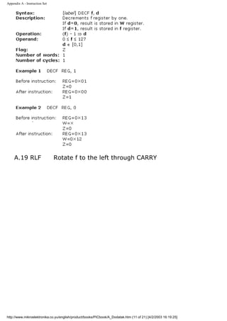 Appendix A - Instruction Set




     A.19 RLF                  Rotate f to the left through CARRY




http://www.mikroelektronika.co.yu/english/product/books/PICbook/A_Dodatak.htm (11 of 21) [4/2/2003 16:19:25]
 