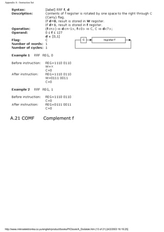 Appendix A - Instruction Set




     A.21 COMF                   Complement f




http://www.mikroelektronika.co.yu/english/product/books/PICbook/A_Dodatak.htm (13 of 21) [4/2/2003 16:19:25]
 