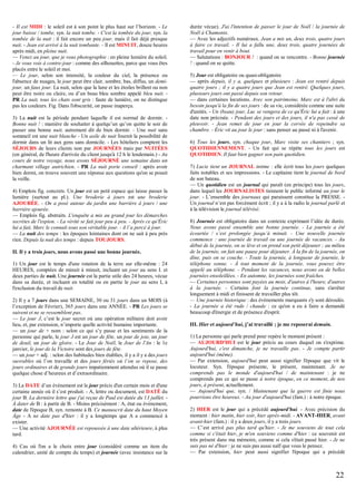 - Il est MIDI : le soleil est à son point le plus haut sur l’horizon. - Le
jour baisse / tombe, syn. la nuit tombe. - C'est la tombée du jour, syn. la
tombée de la nuit : il fait encore un peu jour, mais il fait déjà presque
nuit. - Jean est arrivé à la nuit tombante. - Il est MINUIT, douze heures
après midi, en pleine nuit.
— Venez au jour, que je vous photographie : en pleine lumière du soleil.
- Je vous vois à contre-jour : comme des silhouettes, parce que vous êtes
placés entre le soleil et moi.
— Le jour, selon son intensité, la couleur du ciel, la présence ou
l'absence de nuages, le jour peut être clair, sombre, bas, diffus, un demijour, un faux jour. La nuit, selon que la lune et les étoiles brillent ou non
peut être noire ou claire, ou d’un beau bleu sombre appelé bleu nuit. PR La nuit, tous les chats sont gris : faute de lumière, on ne distingue
pas les couleurs. Fig. Dans l'obscurité, on passe inaperçu.
3) La nuit est la période pendant laquelle il est normal de dormir. Bonne nuit ! : manière de souhaiter à quelqu’un qu’on quitte le soir de
passer une bonne nuit, autrement dit de bien dormir. - Une nuit sans
sommeil est une nuit blanche - Un asile de nuit fournit la possibilité de
dormir dans un lit aux gens sans domicile. - Les hôteliers comptent les
SÉJOURS de leurs clients non par JOURNÉES mais par NUITÉES
(en général, de l'heure d'arrivée du client jusqu'à 12 h le lendemain.) - Au
cours de notre voyage, nous avons SÉJOURNÉ une semaine dans un
charmant village autrichien. - PR La nuit porte conseil : après avoir
bien dormi, on trouve souvent une réponse aux questions qu'on se posait
la veille.
4) Emplois fig. concrets. Un jour est un petit espace qui laisse passer la
lumière (surtout au pl.). Une broderie à jours est une broderie
AJOURÉE. - On a posé autour du jardin une barrière à jours / une
barrière ajourée.
— Emplois fig. abstraits. L'enquête a mis au grand jour les démarches
secrètes de l'espion. - La vérité se fait jour peu à peu. - Après ce qu'Éric
lui a fait, Marc le connaît sous son véritable jour. - il l’a percé à jour.
— La nuit des temps : les époques lointaines dont on ne sait à peu près
rien. Depuis la nuit des temps : depuis TOUJOURS.
II. Il y a trois jours, nous avons passé une bonne journée.
1) Un jour est le temps d'une rotation de la terre sur elle-même : 24
HEURES, comptées de minuit à minuit, incluant un jour au sens I. et
deux parties de nuit. Une journée est la partie utile des 24 heures, vécue
dans sa durée, et incluant en totalité ou en partie le jour au sens I, à
l'exclusion du travail de nuit.
2) Il y a 7 jours dans une SEMAINE, 30 ou 31 jours dans un MOIS (à
l’exception de Février), 365 jours dans une ANNÉE. - PR Les jours se
suivent et ne se ressemblent pas.
— Le jour J, c’est le jour secret où une opération militaire doit avoir
lieu, et, par extension, n’importe quelle activité humaine importante.
— un jour de + nom : selon ce qui s’y passe et les sentiments de la
personne qui parle, le jour J est un jour de fête, un jour de joie, un jour
de deuil, un jour de gloire. - Le Jour de Noël, le Jour de l'An : le 1e
janvier, le jour de la Victoire sont des jours de fête.
— un jour + adj. : selon des habitudes bien établies, il y a il y a des jours
ouvrables où l’on travaille et des jours fériés où l’on se repose, des
jours ordinaires et de grands jours impatiemment attendus où il se passe
quelque chose d’heureux et d’extraordinaire.
3) La DATE d’un évènement est le jour précis d'un certain mois et d'une
certaine année où il s’est produit. - A, lettre ou document, est DATÉ du
jour B. La dernière lettre que j'ai reçue de Paul est datée du 13 juillet. À dater de B : à partir de B. - Moins précisément : A, état ou événement,
date de l'époque B, syn. remonte à B. Ce manuscrit date du haut Moyen
Âge - A ne date pas d'hier : il y a longtemps que A a commencé à
exister.
— Une activité AJOURNÉE est repoussée à une date ultérieure, à plus
tard.
4) Cas où l'on a le choix entre jour (considéré comme un item du
calendrier, unité de compte du temps) et journée (avec insistance sur la

durée vécue). J'ai l'intention de passer le jour de Noël / la journée de
Noël à Chamonix.
— Avec les adjectifs numéraux. Jean a mis un, deux trois, quatre jours
à faire ce travail. - Il lui a fallu une, deux trois, quatre journées de
travail pour en venir à bout.
— Salutations : BONJOUR ! : quand on se rencontre. - Bonne journée
! : quand on se quitte.
5) Jour est obligatoire ou quasi-obligatoire
— après depuis, il y a, quelques et plusieurs : Jean est rentré depuis
quatre jours ; il y a quatre jours que Jean est rentré. Quelques jours,
plusieurs jours ont passé depuis son retour.
— dans certaines locutions. Avec son patrimoine, Marc est à l'abri du
besoin jusqu'à la fin de ses jours : de sa vie, considérée comme une suite
d'unités. - Un (beau) jour, Luc se vengera de ce qu'Éric lui a fait : à une
date non précisée. - Pendant des jours et des jours, il n'a pas cessé de
pleuvoir. - Jean remet de jour en jour la corvée de repeindre sa
chambre. - Éric vit au jour le jour : sans penser au passé ni à l'avenir.
6) Tous les jours, syn. chaque jour, Marc visite ses chantiers ; syn.
QUOTIDIENNEMENT. - Un fait qui se répète tous les jours est
QUOTIDIEN. Il faut bien gagner son pain quotidien.
7) Lucie tient un JOURNAL intime : elle écrit tous les jours quelques
faits notables et ses impressions. - Le capitaine tient le journal de bord
de son bateau.
— Un quotidien est un journal qui paraît (en principe) tous les jours,
dans lequel les JOURNALISTES tiennent le public informé au jour le
jour. - L’ensemble des journaux qui paraissent constitue la PRESSE. Un journal n’est pas forcément écrit ; il y a à la radio le journal parlé et
à la télévision le journal télévisé.
8) Journée est obligatoire dans un contexte exprimant l’idée de durée.
Nous avons passé ensemble une bonne journée. - La journée a été
écourtée / s’est prolongée jusqu’à minuit. - Une nouvelle journée
commence : une journée de travail ou une journée de vacances. - Au
début de la journée, on se lève et on prend son petit déjeuner ; au milieu
de la journée, on fait une pause pour déjeuner. À la fin de la journée, on
dîne, puis on se couche. - Toute la journée, à longueur de journée, le
téléphone sonne. - À tout moment de la journée, vous pouvez être
appelé au téléphone. - Pendant les vacances, nous avons eu de belles
journées ensoleillées. - En automne, les journées sont fraîches.
— Certaines personnes sont payées au mois, d'autres à l'heure, d'autres
à la journée. - Certains font la journée continue, sans s'arrêter
longuement à midi et finissent de travailler plus tôt.
— Une journée historique : des évènements marquants s'y sont déroulés.
- La journée a été rude / chaude : ce qu'on a eu à faire a demandé
beaucoup d'énergie et de présence d'esprit.
III. Hier et aujourd’hui, j’ai travaillé ; je me reposerai demain.
1) La personne qui parle prend pour repère le moment présent :
— AUJOURD'HUI est le jour précis au cours duquel on s'exprime.
Aujourd'hui, c'est dimanche, je ne travaille pas. - Je compte partir
aujourd'hui (même).
— Par extension, aujourd'hui peut aussi signifier l'époque que vit le
locuteur. Syn. l'époque présente, le présent, maintenant. Je ne
comprends pas le monde d'aujourd'hui / de maintenant : je ne
comprends pas ce qui se passe à notre époque, en ce moment, de nos
jours, à présent, actuellement.
— Aujourd'hui que, syn. / Maintenant que la guerre est finie nous
pourrions être heureux. - Au jour d'aujourd'hui (fam.) : à notre époque.
2) HIER est le jour qui a précédé aujourd'hui. - Avec précision du
moment : hier matin, hier soir, hier après-midi. - AVANT-HIER, avant
avant-hier (fam.) : il y a deux jours, il y a trois jours.
— C’est arrivé pas plus tard qu'hier. - Je me souviens de tout cela
comme si c'était hier, je m'en souviens comme d'hier : ce souvenir est
très présent dans ma mémoire, comme si cela s'était passé hier. - Je ne
suis pas né d'hier : je ne suis pas aussi naïf que vous le pensez.
— Par extension, hier peut aussi signifier l'époque qui a précédé

22

 