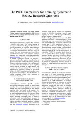 Pico framework for framing systematic review research questions ...