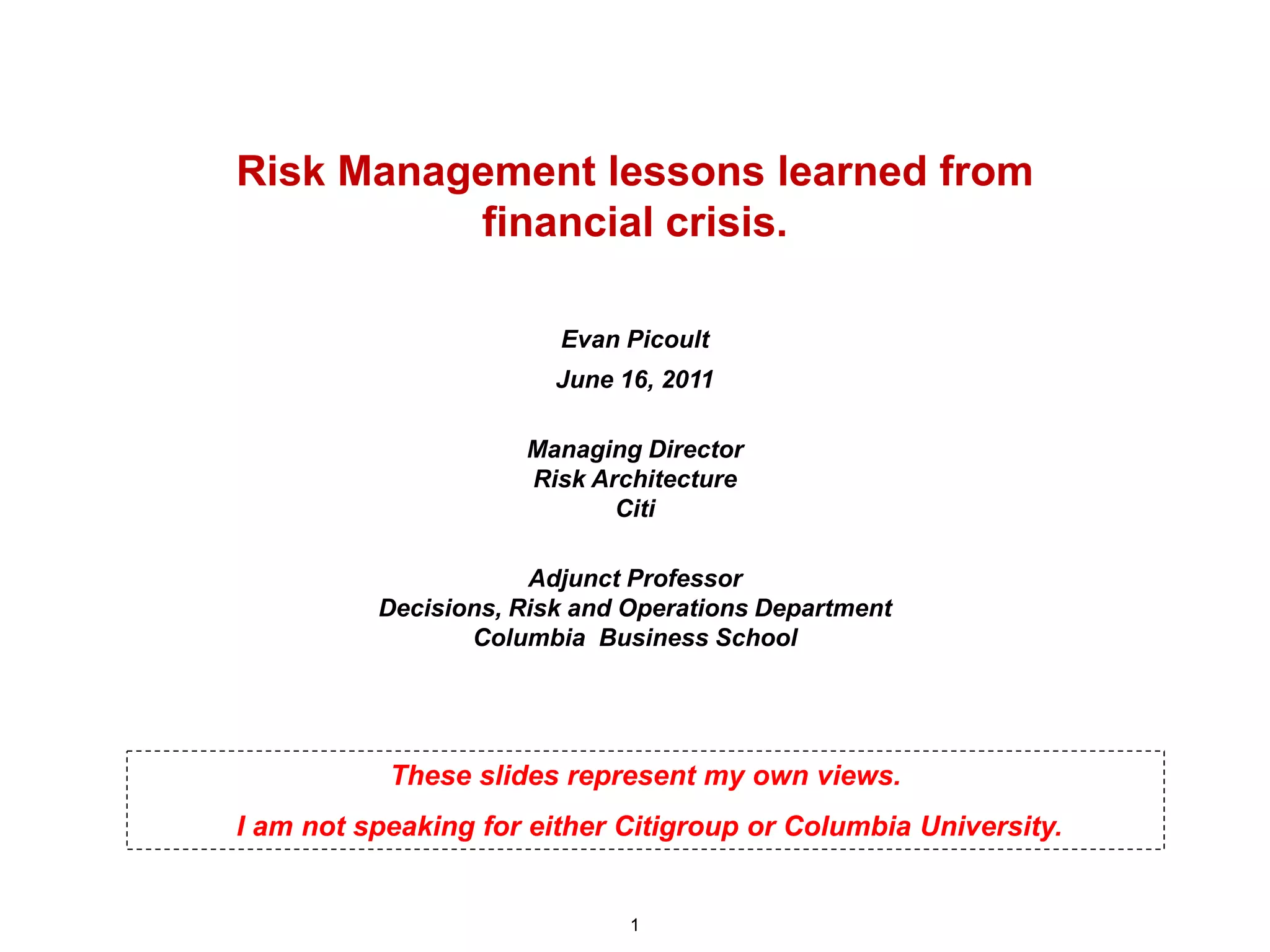Risk Management lessons learned from financial crisis | PDF